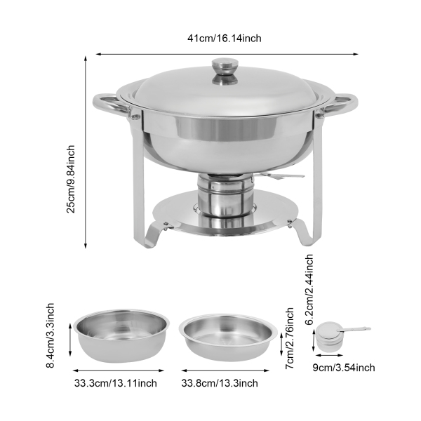 4,5L 2-delige Chafing Dish Buffetset, Chafing Dish Set, Buffet Gerechten Warmhoudset - Zilver
