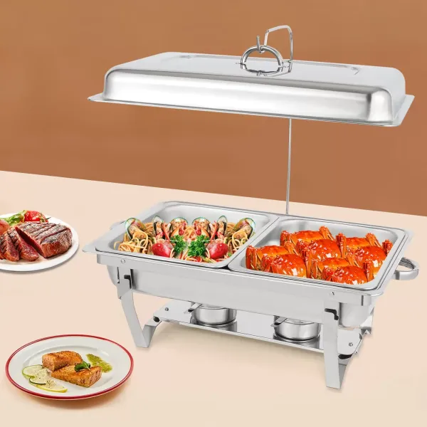 Roestvrijstalen buffetset met inklapbaar frame, 4,76 liter (elk), zilver