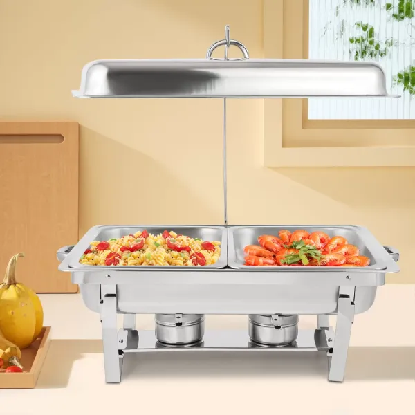 Roestvrijstalen buffetset met inklapbaar frame, 4,76 liter (elk), zilver