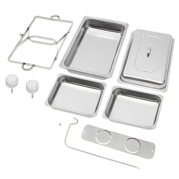 Roestvrijstalen buffetset met inklapbaar frame, 4,76 liter (elk), zilver
