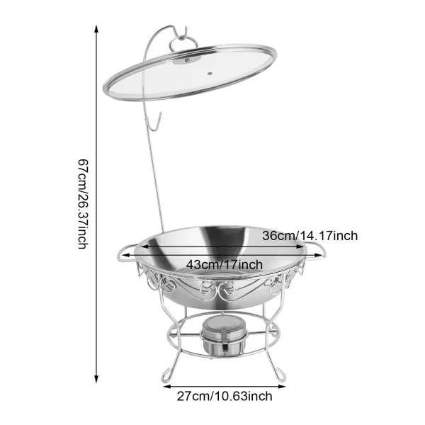 Ronde eettafelkachel (deksel kan worden opgehangen) 6L-zilver roestvrijstalen voedselverwarmer, ronde standaard ronde schotelverwarmer