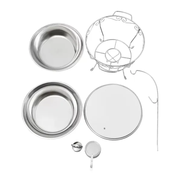 Ronde eettafelkachel (deksel kan worden opgehangen) 6L-zilver roestvrijstalen voedselverwarmer, ronde standaard ronde schotelverwarmer