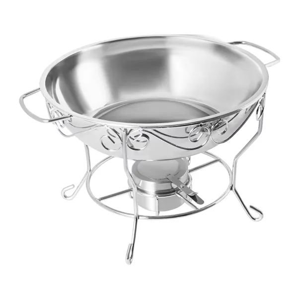 Ronde eettafelkachel (deksel kan worden opgehangen) 6L-zilver roestvrijstalen voedselverwarmer, ronde standaard ronde schotelverwarmer