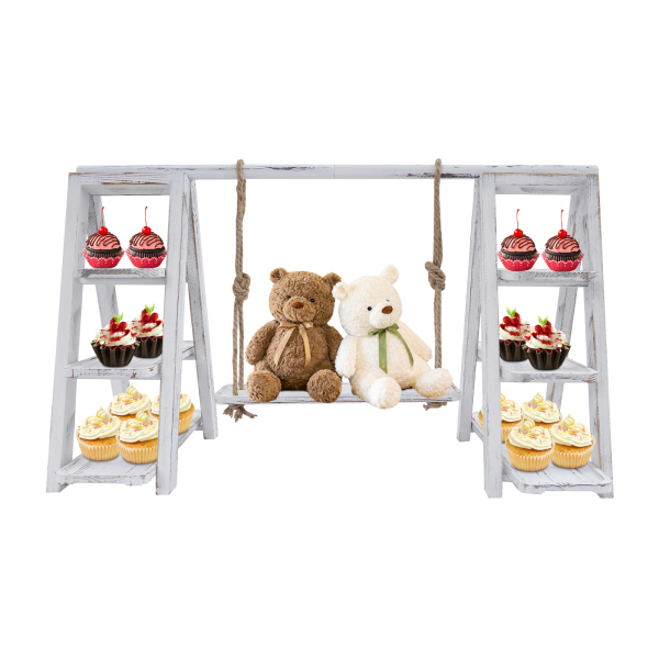 3-delige serveerladderstandaard, tafeldisplayset met verwijderbare trays, 3-laags cupcakestandaard - wit
