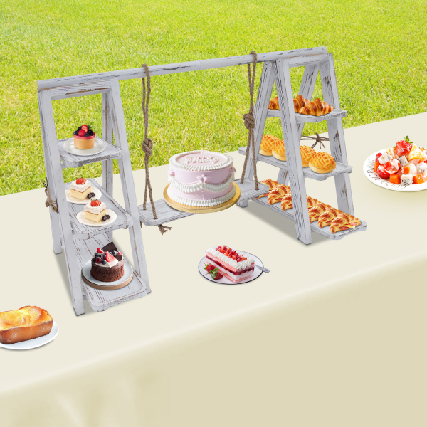 3-delige serveerladderstandaard, tafeldisplayset met verwijderbare trays, 3-laags cupcakestandaard - wit
