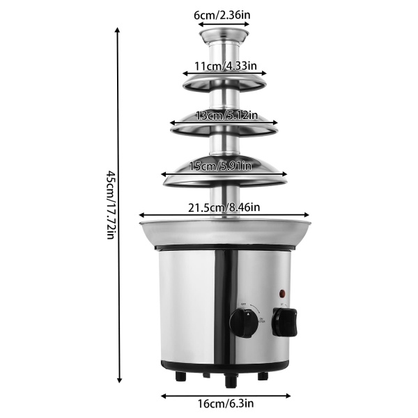 Chocoladefontein 4 dieren in roestvrij staal 170 W chocoladefondue met warmhoudfunctie Flow-functie