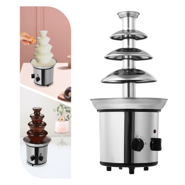 Chocoladefontein 4 dieren in roestvrij staal 170 W chocoladefondue met warmhoudfunctie Flow-functie