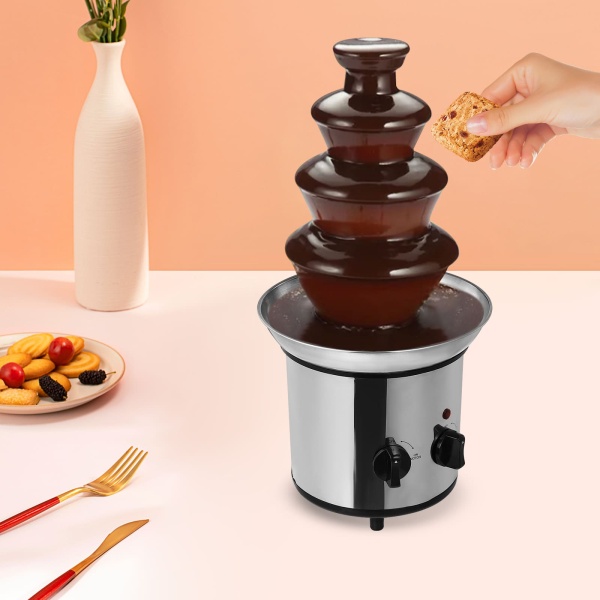 Chocoladefontein 4 dieren in roestvrij staal 170 W chocoladefondue met warmhoudfunctie Flow-functie