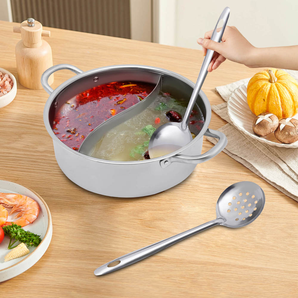 Chinese soeppan van 304 roestvrij staal met deksel - 2 soeplepels - 28 cm - voor inductiekookplaat