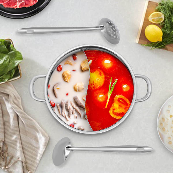 Chinese soeppan van 304 roestvrij staal met deksel - 2 soeplepels - 28 cm - voor inductiekookplaat