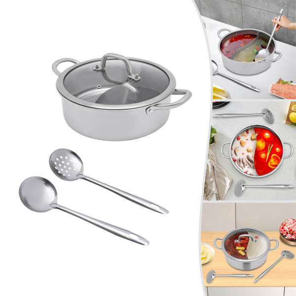 Chinese soeppan van 304 roestvrij staal met deksel - 2 soeplepels - 28 cm - voor inductiekookplaat