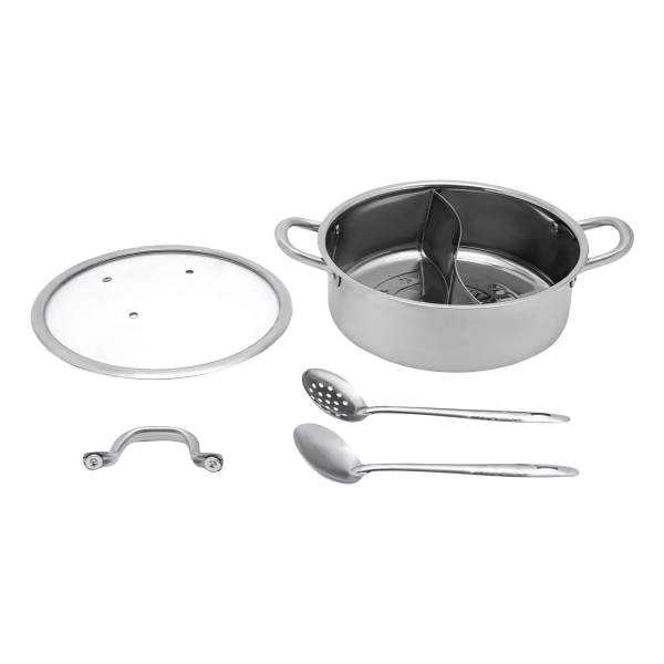 Chinese soeppan van 304 roestvrij staal met deksel - 2 soeplepels - 28 cm - voor inductiekookplaat Chinese soeppan van 304 roestvrij staal met deksel - 2 soeplepels - 28 cm - voor inductiekookplaat