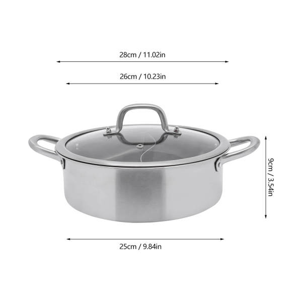 Chinese soeppan van 304 roestvrij staal met deksel - 2 soeplepels - 28 cm - voor inductiekookplaat
