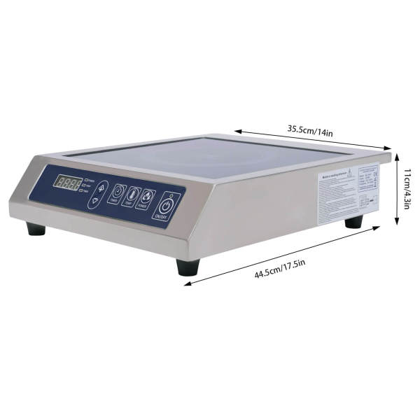 Elektrische inductiekookplaat 3,5 kW - 11 snelheden - Digitale touchbediening - 443 x 355 x 110 mm - RVS