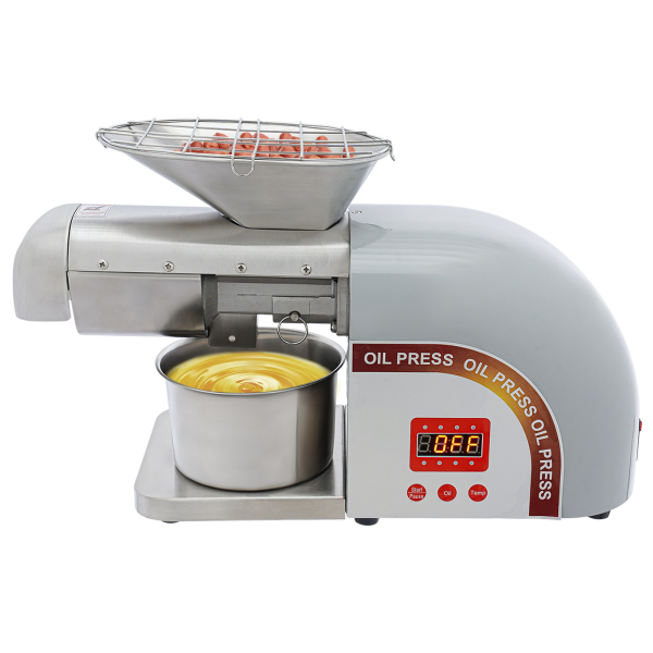 Zilveren elektrische oliepersmachine, olie-extractor, roestvrijstalen oliepersmachine - twee drukstangen Zilveren elektrische oliepersmachine, olie-extractor, roestvrijstalen oliepersmachine - twee drukstangen