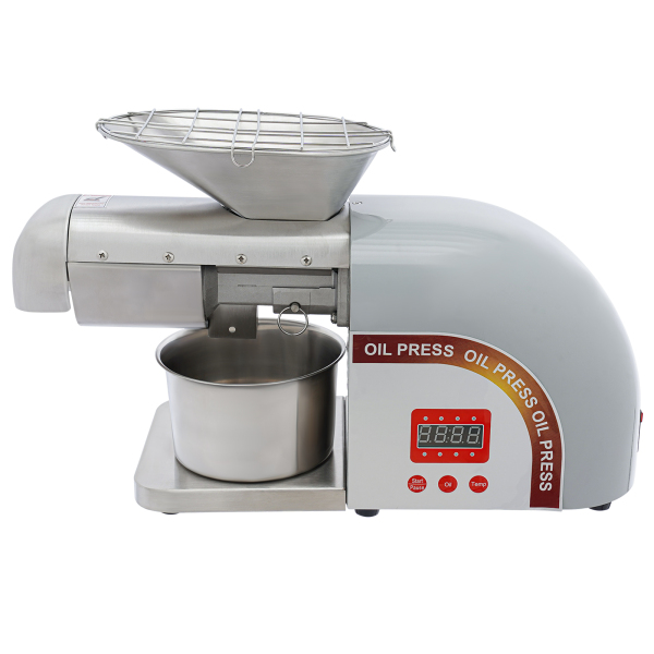 Zilveren elektrische oliepersmachine, olie-extractor, roestvrijstalen oliepersmachine - twee drukstangen Zilveren elektrische oliepersmachine, olie-extractor, roestvrijstalen oliepersmachine - twee drukstangen
