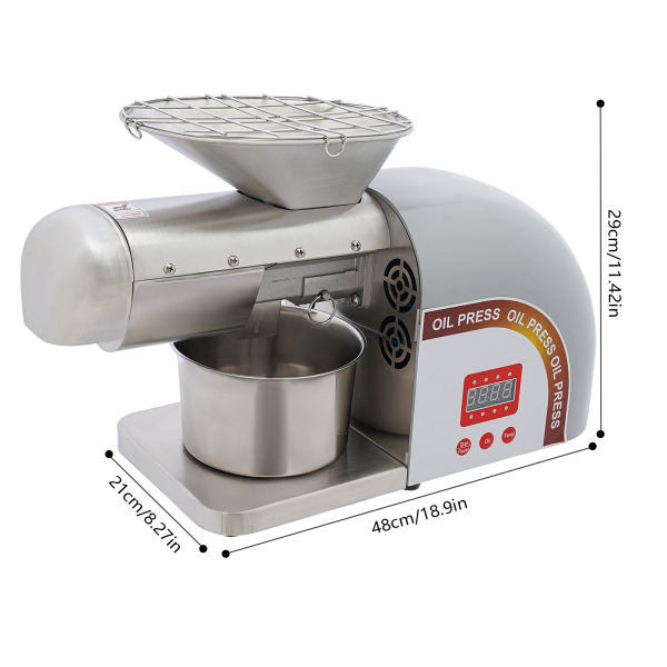 Zilveren elektrische oliepersmachine, olie-extractor, roestvrijstalen oliepersmachine - twee drukstangen Zilveren elektrische oliepersmachine, olie-extractor, roestvrijstalen oliepersmachine - twee drukstangen