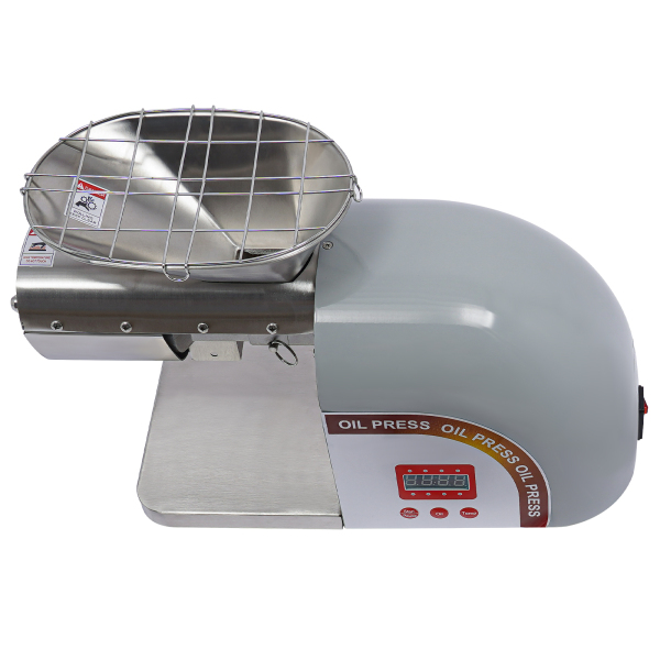 Zilveren elektrische oliepersmachine, olie-extractor, roestvrijstalen oliepersmachine - twee drukstangen Zilveren elektrische oliepersmachine, olie-extractor, roestvrijstalen oliepersmachine - twee drukstangen