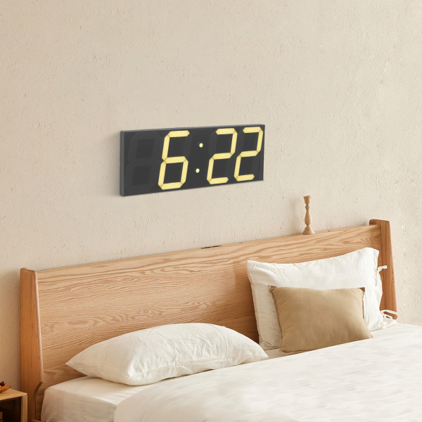 LED Digitale Klok, LED Wandklok, LED Digitale Klok met Afstandsbediening voor Woonkamers, Kantoren - Warm Wit Lettertype
