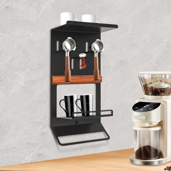 Wandmontage houder voor koffieaccessoires, plank voor koffieaccessoires, opbergrek voor koffiegerei (zwart)