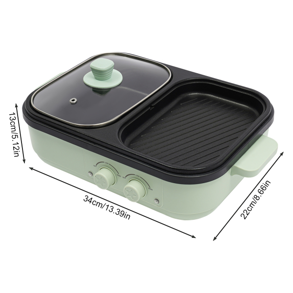 Elektrisch fornuis met grillzone, Multifunctioneel fornuis, 2-in-1 elektrisch fornuis, om te grillen, bakken, enz., 1300W