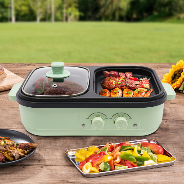 Elektrisch fornuis met grillzone, Multifunctioneel fornuis, 2-in-1 elektrisch fornuis, om te grillen, bakken, enz., 1300W