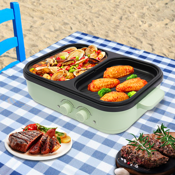 Elektrisch fornuis met grillzone, Multifunctioneel fornuis, 2-in-1 elektrisch fornuis, om te grillen, bakken, enz., 1300W
