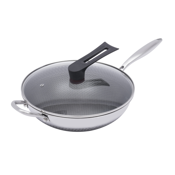 Inductiekoekenpan met deksel, roestvrij staal, 30 cm, vaatwasmachinebestendig, antiaanbaklaag