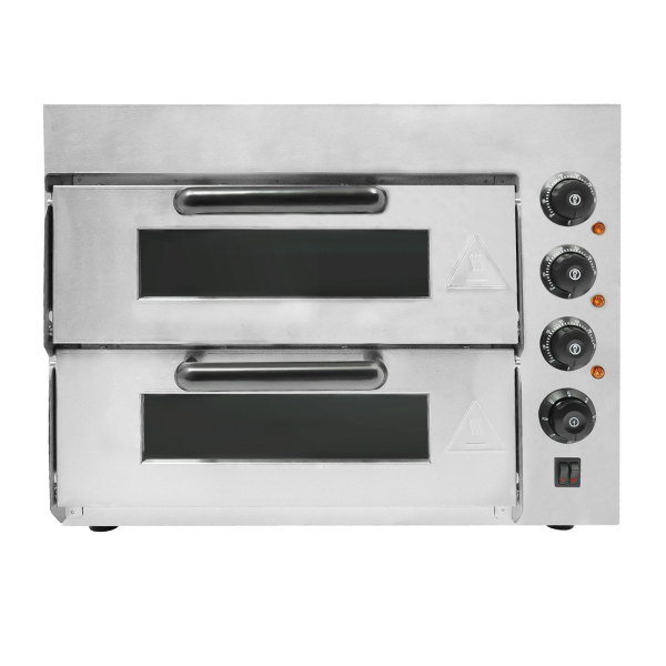 Dubbele roestvrijstalen pizzaoven 3000 W 220 V voor het bakken van gebak, gegrild vlees, Italiaanse pizza 22,4 * 18,7 * 17,3 inch zilver