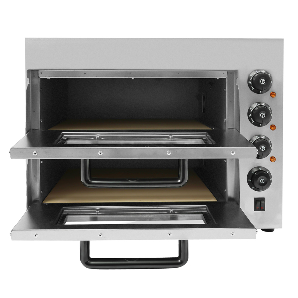 Dubbele roestvrijstalen pizzaoven 3000 W 220 V voor het bakken van gebak, gegrild vlees, Italiaanse pizza 22,4 * 18,7 * 17,3 inch zilver