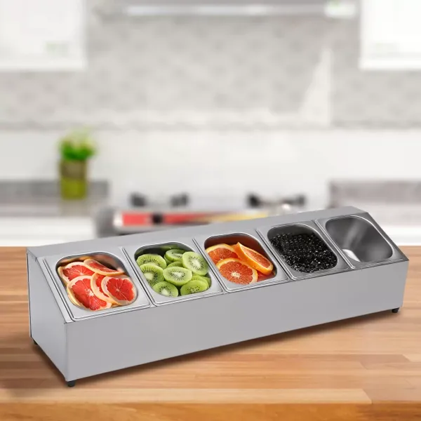 RVS GN-bakplank met 5 GN-bak met deksel, vaatwasmachinebestendig