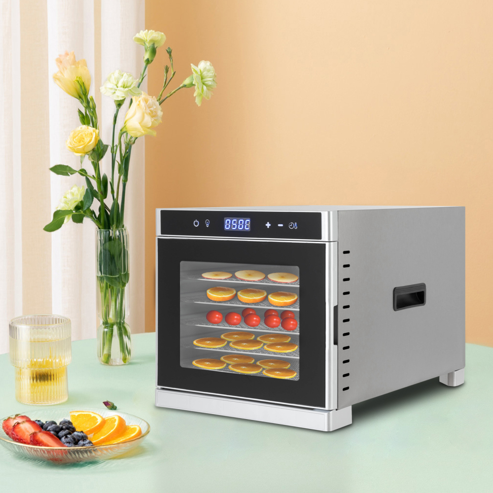 RVS Voedseldroger met Recepten 6 Bakken LED Display 35°-75°C 700W Zilver