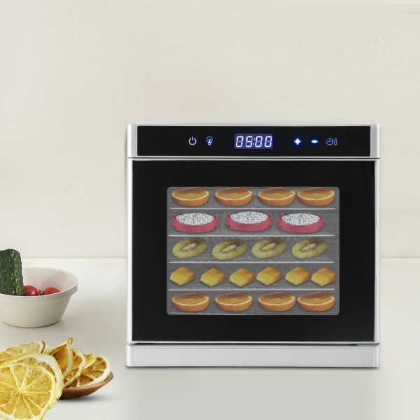RVS Voedseldroger met Recepten 6 Bakken LED Display 35°-75°C 700W Zilver
