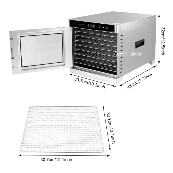 Automatische roestvrijstalen dehydrator Dehydrator (35-75°C) 700 W 8 niveaus Dehydrator met 24 uur timer Automatische roestvrijstalen dehydrator Dehydrator (35-75°C) 700 W 8 niveaus Dehydrator met 24 uur timer