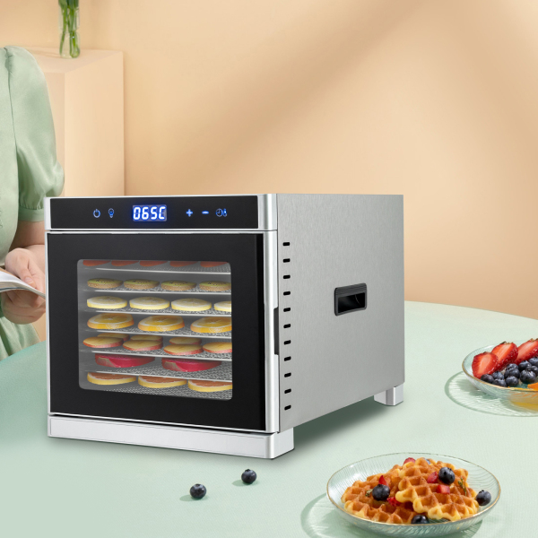 Automatische roestvrijstalen dehydrator Dehydrator (35-75°C) 700 W 8 niveaus Dehydrator met 24 uur timer