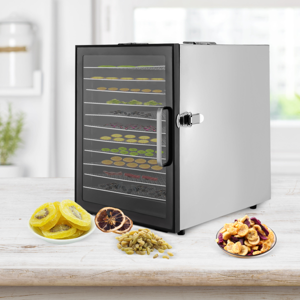 Voedseldroger 12 roestvrijstalen bakken, met instelbare timer en temperatuurregeling, Amerikaanse stekker Voedseldroger 12 roestvrijstalen bakken, met instelbare timer en temperatuurregeling, Amerikaanse stekker