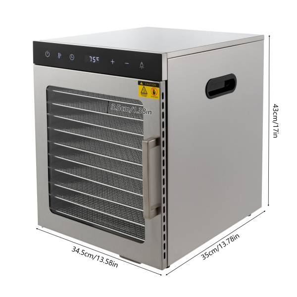 10-laags volledig roestvrijstalen dehydrator met instelbare temperatuurregeling van 86-194 ° F