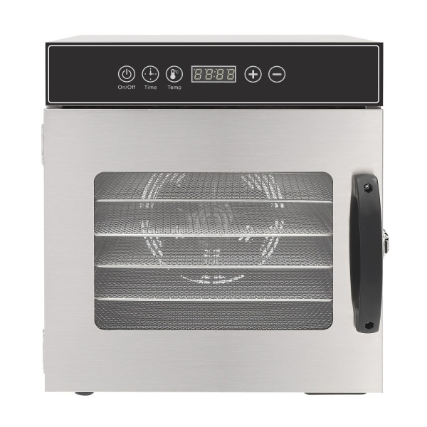 Voedseldroogmachine 8 dienbladen roestvrij staal, 400 W, 30-90 ° C temperatuurregelaar, 24 uur timer