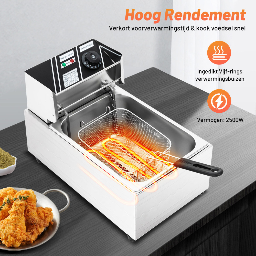 Elektrische friteuses 2500 W in roestvrij staal 6 l voor horeca, restaurants, supermarkten, snackbars en thuis