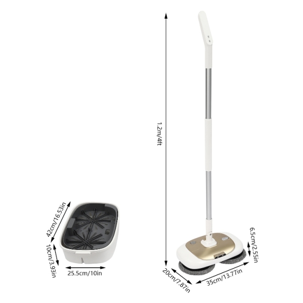 Draadloze elektrische dweil met reinigingsemmer met LED-verlichting voor woonkamer, slaapkamer, goud
