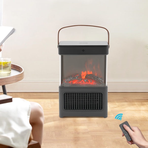 3D-simulatie open haardverwarmer met afstandsbediening voor slaapkamer (zwart)
