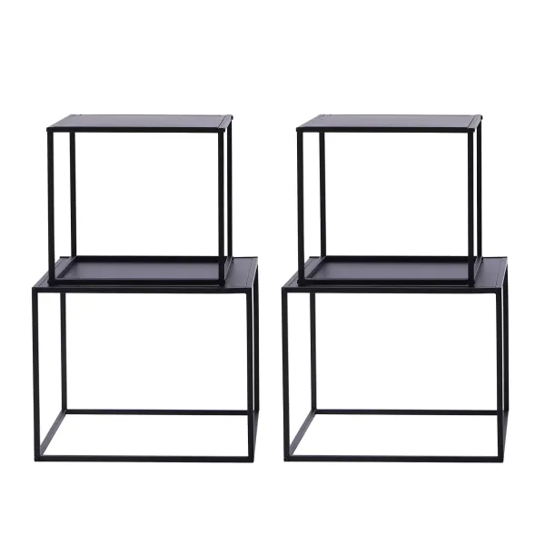 Bijzettafel 4 x metalen salontafel Decoratief nachtkastje Salontafel voor woonkamer, terras, tuin (zwart)