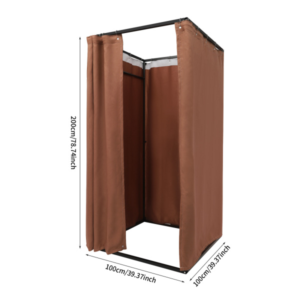100x100x200cm Draagbare kledingwinkel paskamer, kledingwinkel paskamer, kleedkamer paskamer - koffiekleur