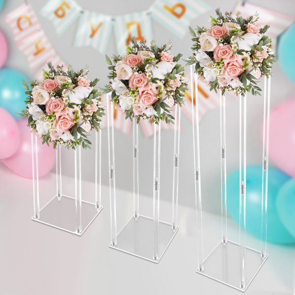 CNCEST acrylvaas bruiloft centerpieces, 3 stuks heldere kolom bloemenstandaard, geometrische display voor woondecoratie