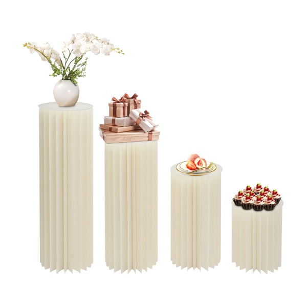 Opvouwbaar kartonnen middenstukdisplay - 4 cilindrische bloemenstandaards, desserttafel, kolomdisplay