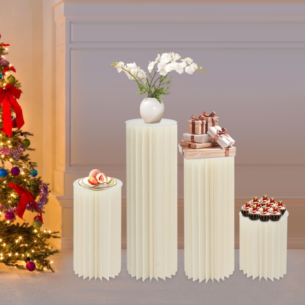 Opvouwbaar kartonnen middenstukdisplay - 4 cilindrische bloemenstandaards, desserttafel, kolomdisplay