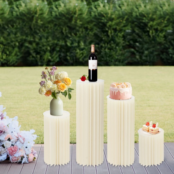Opvouwbaar kartonnen middenstukdisplay - 4 cilindrische bloemenstandaards, desserttafel, kolomdisplay