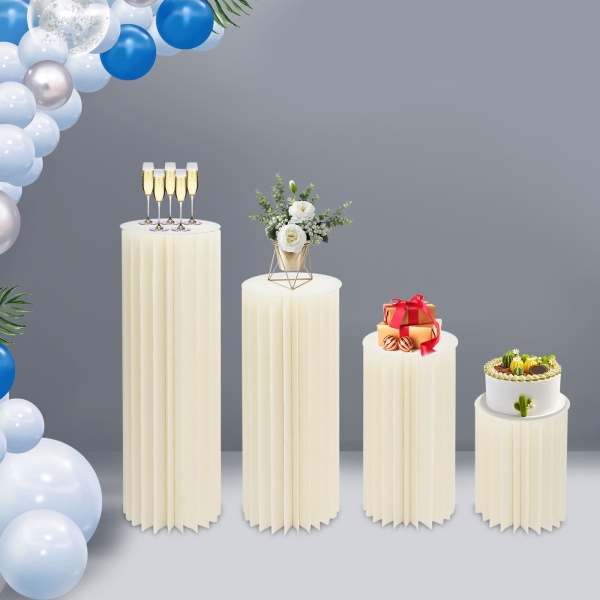 Opvouwbaar kartonnen middenstukdisplay - 4 cilindrische bloemenstandaards, desserttafel, kolomdisplay