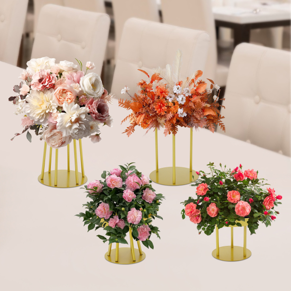 4 stuks gouden metalen bloemenstandaard, metalen potplantenstandaards, ronde bloempotstandaards