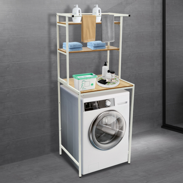 Wasmachine Droger Opbergrek Ruimtebesparend Organisator Plank Houtnerfbord Geel
